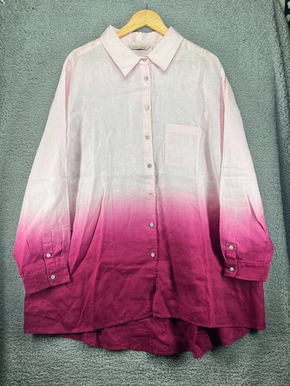 Soft Surroundings 100% Linen Pink Ombre Button Front Tie-Dye Tunic Top 2X